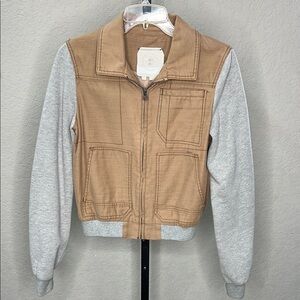 223 - HEI HEI by Anthropologie Tan and Gray Bomber Jacket Size Small